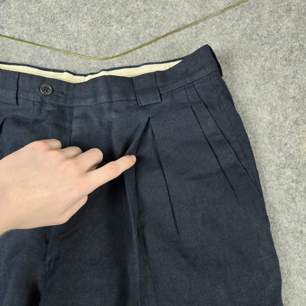 Vintage Giorgio Armani Le Collezioni Linen Pants Mens 30x31 Navy Blue Pleated
